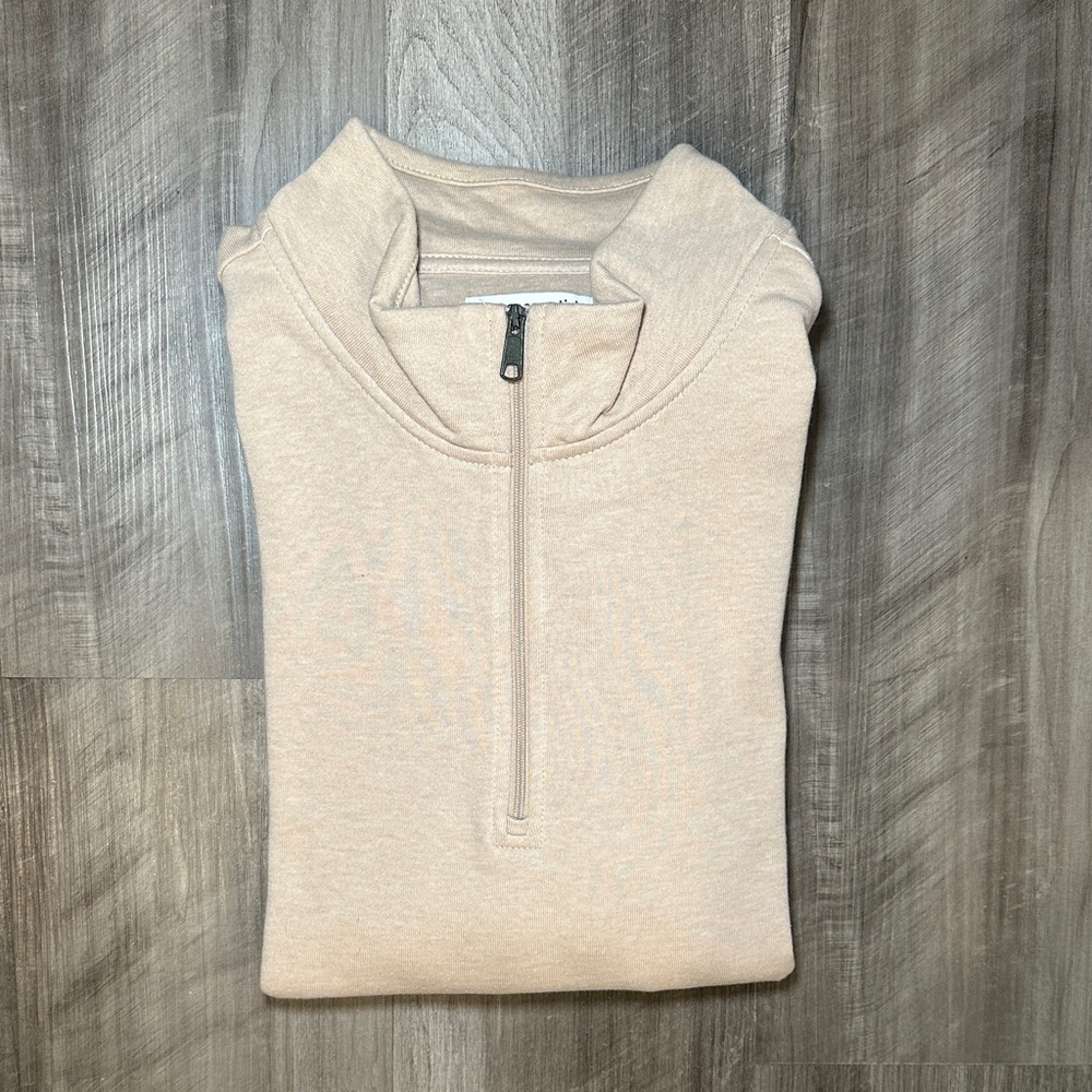 Amazon Essentials Light Beige Quarter Zip Mock Pu… - image 1